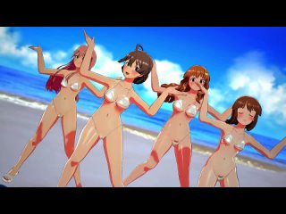 anime ecchi mmd sexy oppai girls dance. - kawaii anime chicks dance to music on the beach.